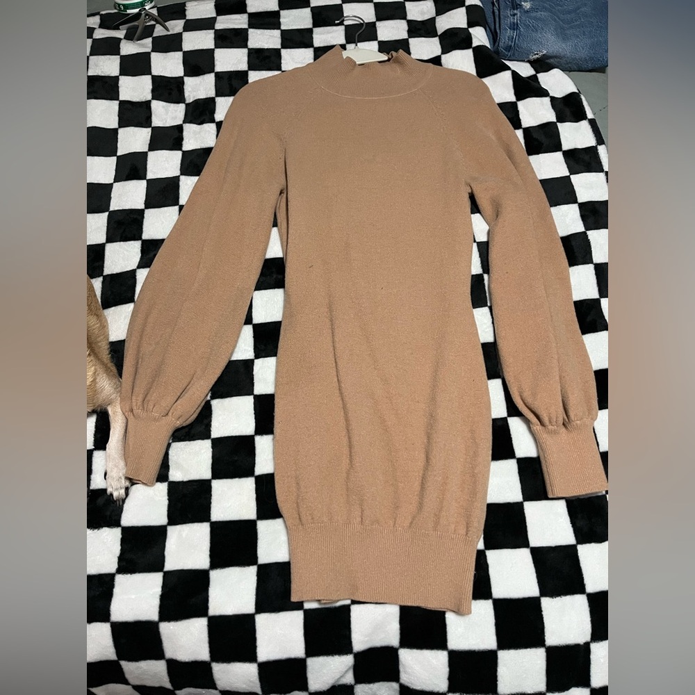 Tan Long Sleeve Sweater Dress